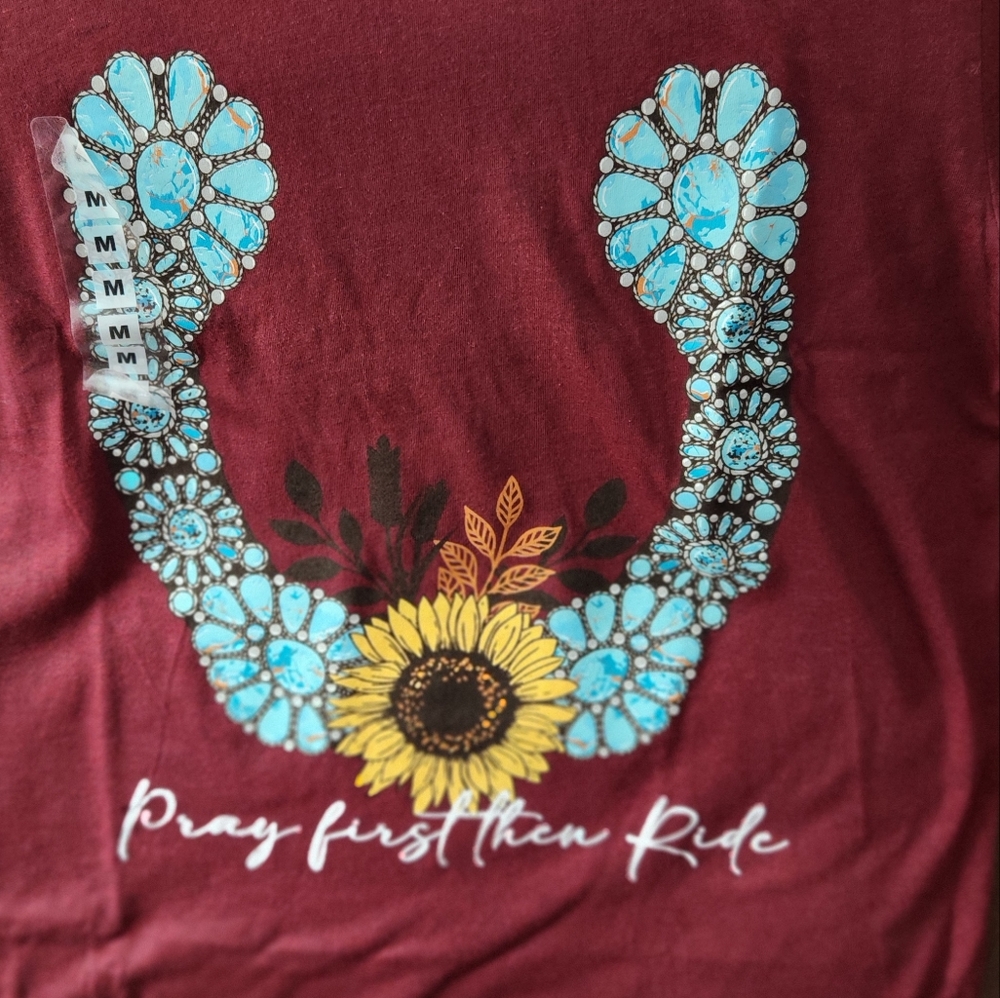 Pray First Then Ride With Turquoise Horseshoe